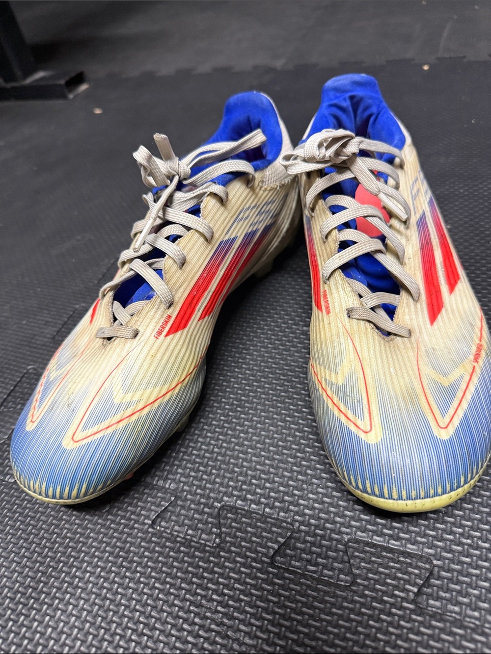 Men's Athletic Soccer Cleats in Blue, Red and Cream - Adidas F50 Fiberskin